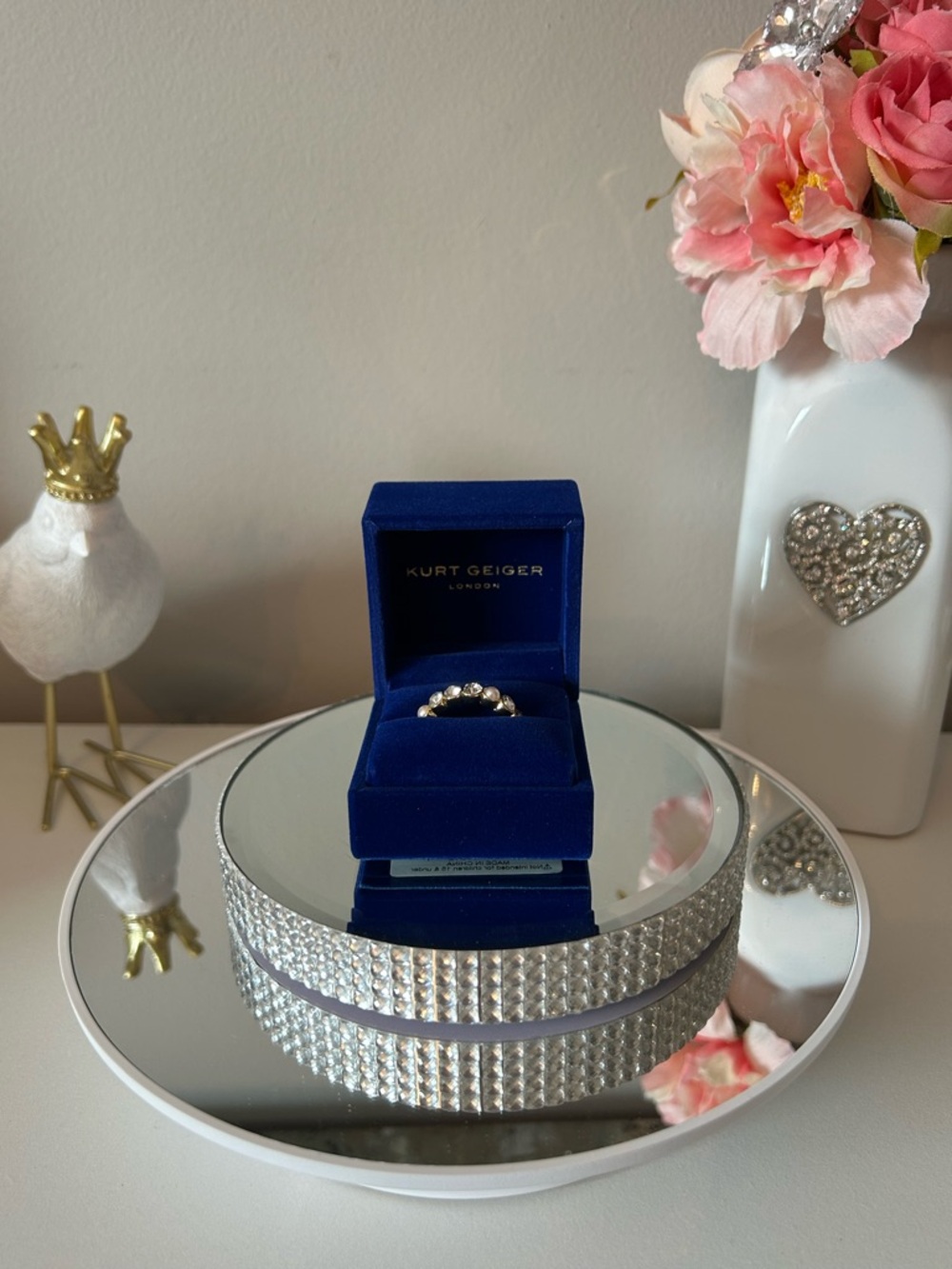 NIB! Kurt Geiger London Crystal and Faux Pearl Eternity Ring